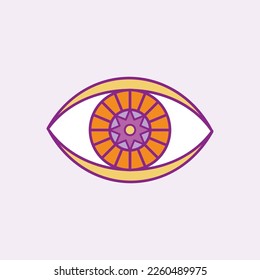 Evil eye and pastel vector isolated doodle illustration. Magic, witchcraft, occult symbol, paint line art collection. Hamsa eye, karma, magic eye, decorative element. yellow, purple, gold eyes.