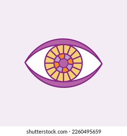 Evil eye and pastel vector isolated doodle illustration. Magic, witchcraft, occult symbol, paint line art collection. Hamsa eye, karma, magic eye, decorative element. yellow, purple, gold eyes.