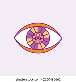 Evil eye and pastel vector isolated doodle illustration. Magic, witchcraft, occult symbol, paint line art collection. Hamsa eye, karma, magic eye, decorative element. yellow, purple, gold eyes.