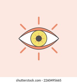 Evil eye and pastel vector isolated doodle illustration. Magic, witchcraft, occult symbol, paint line art collection. Hamsa eye, karma, magic eye, decorative element. yellow, purple, gold eyes.