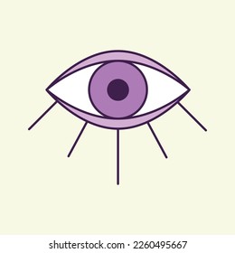 Evil eye and pastel vector isolated doodle illustration. Magic, witchcraft, occult symbol, paint line art collection. Hamsa eye, karma, magic eye, decorative element. yellow, purple, gold eyes.