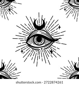 Evil eye pattern. Eye of Providence. Lineart Vector illustration. Magic celestial witchcraft symbol. Masonic symbol. Hand drawn logo or emblem