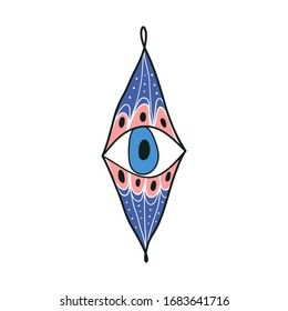 Evil eye popular amulet vector illustration. Evil eyes vintage icon, talisman print in hand drawn style. Eye of Providence, sign of protection. 