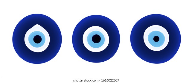 Evil eye protection signs. Turkish amulet. Fatima eye. Glass islamic, arabian or turkish amulet. Gradient icon. Set of glass nazars. Vector illustration