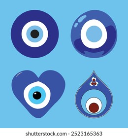 Evil eye protection signs. Turkish amulet. Fatima eye. Glass islamic, arabian or turkish amulet. Gradient icon. Set of glass nazars. Vector illustration
