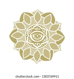 evil eye, protection symbol inside mandala, circular figure representing the universe in Hindu and Buddhist. logo icon