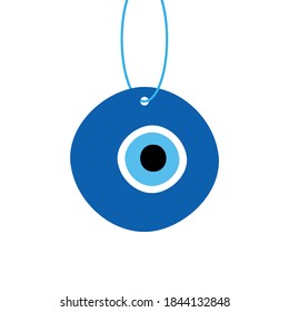 Evil eye protection talisman, nazar amulet. Turkish blue eye-shaped amulet on a rope, string. 