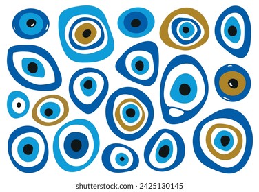 The evil eye, a protective amulet of Mediterranean cultures, in countries such as Greece, Turkey, Italy. Vetporial illustration in dooble style