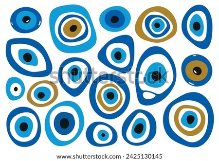 The evil eye, a protective amulet of Mediterranean cultures, in countries such as Greece, Turkey, Italy. Vetporial illustration in dooble style