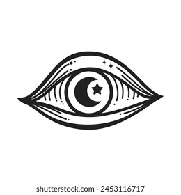Evil eye. Eye of Providence. Lineart Vector illustration. Magic celestial witchcraft symbol. Masonic symbol. Hand drawn logo or emblem