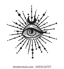 Evil eye. Eye of Providence. Lineart Vector illustration. Magic celestial witchcraft symbol. Masonic symbol. Hand drawn logo or emblem