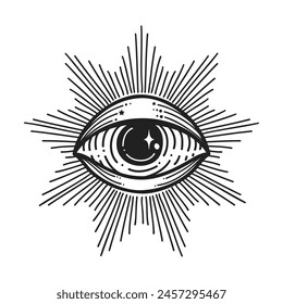 Evil eye. Eye of Providence. Lineart Vector illustration. Magic celestial witchcraft symbol. Masonic symbol. Hand drawn logo or emblem