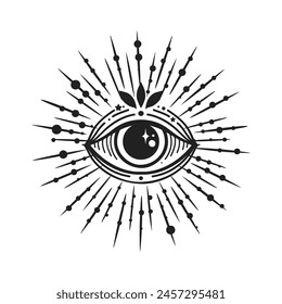 Evil eye. Eye of Providence. Lineart Vector illustration. Magic celestial witchcraft symbol. Masonic symbol. Hand drawn logo or emblem