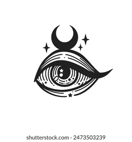 Evil eye. Eye of Providence. Lineart Vector illustration. Magic celestial witchcraft symbol. Masonic symbol. Hand drawn logo or emblem