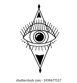 Evil eye. Eye of Providence. Magic graphic witchcraft symbol. Magical esoteric religion sacred geometry symbol vector illustration. Black icon on white background. 