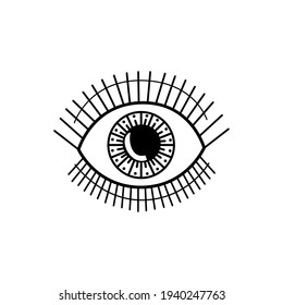 Evil eye. Eye of Providence. Magic graphic witchcraft symbol. Magical esoteric religion sacred geometry symbol vector illustration. Black icon on white background. 