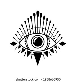 Mal ojo. Ojo de providencia. Símbolo de brujería mágica. Religión esotérica mágica símbolo sagrado de geometría símbolo de ilustración vectorial. Icono negro sobre fondo blanco. 