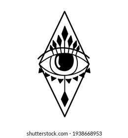 Evil eye. Eye of Providence. Magic witchcraft symbol. Magical esoteric religion sacred geometry symbol vector illustration. Black icon on white background. 