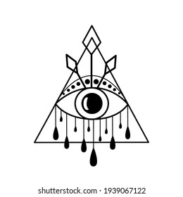 Evil eye. Eye of Providence. Magic witchcraft symbol. Magical esoteric religion sacred geometry symbol vector illustration. Black icon on white background. 