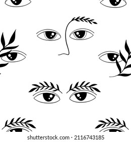 Evil eye seamless pattern authentic sign.Astrology boho witch symbol amulet.Sacred mystic decoration trendy style.Vector illustration.