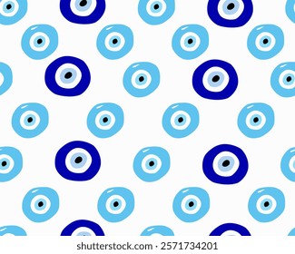 Evil eye seamless pattern. Blue colored textured vector background. Amulet