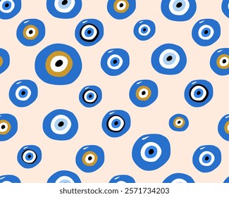 Evil eye seamless pattern. Blue colored textured vector background. Amulet