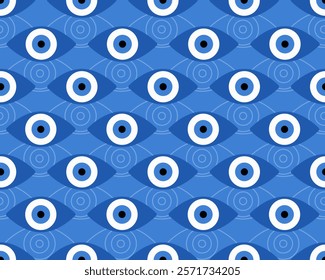 Evil eye seamless pattern. Blue colored textured vector background. Amulet