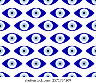 Evil eye seamless pattern. Blue colored textured vector background. Amulet