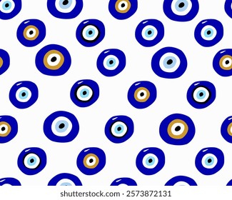 Evil eye seamless pattern. Blue colored textured vector background. Amulet