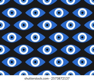 Evil eye seamless pattern. Blue colored textured vector background. Amulet