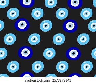 Evil eye seamless pattern. Blue colored textured vector background. Amulet