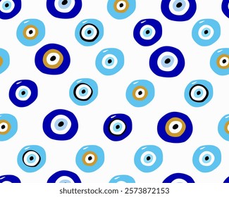 Evil eye seamless pattern. Blue colored textured vector background. Amulet