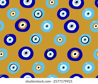 Evil eye seamless pattern. Blue colored textured vector background. Amulet. 