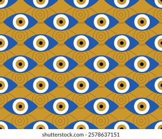 Evil eye seamless pattern. Blue colored textured vector background. Amulet