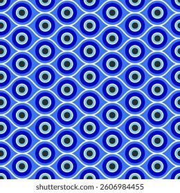 Evil eye seamless pattern. Blue mystic bead Greece print. Magic Turkish nazar background. Abstract symbol of protection luck and energy. Ethnic amulet and talisman wallpaper for spiritual decoration