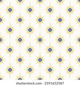 Evil eye seamless pattern. Greek and Turkish blue magic bead. Vector background with nazar - symbol of protection and luck. Mystic and spiritual talisman wallpaper