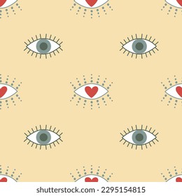 Evil eye seamless pattern. Hamsa eye, magical eye, decor element. Abstract background for textile, fabric, wallpaper. Vector illustration 