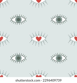 Evil eye seamless pattern. Hamsa eye, magical eye, decor element. Abstract background for textile, fabric, wallpaper. Vector illustration. 