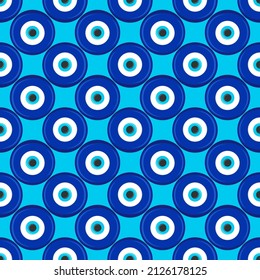 Evil Eye Seamless Pattern. Symbol Of Protection In Turkey And Greece. Background With Blue Nazar Talismans. Vector Amulet