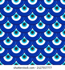 Evil Eye Seamless Pattern. Symbol Of Protection In Turkey And Greece. Background With Blue Nazar Talismans. Vector Amulet