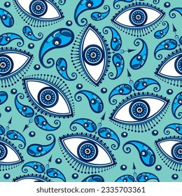 Evil eye seamless pattern. Symbol of protection in Turkey and Greece. Background with turkish eye