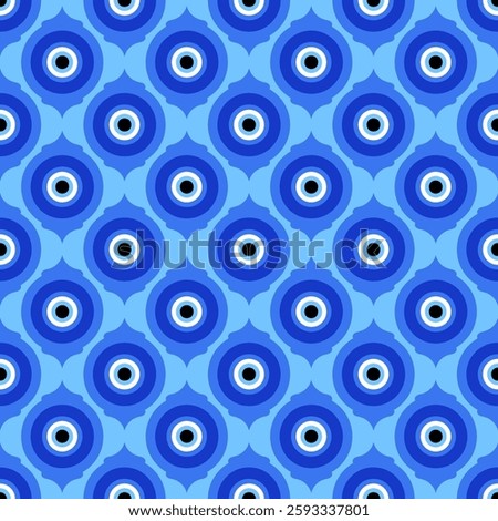 Evil eye seamless pattern. Traditional blue bead in Greece and Turkey. Vector magic background with ethnic nazar - symbol of protection and luck. Ornament with energy amulet and spiritual talisman