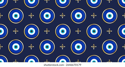 Olho do mal padrão perfeito. Fundo do vetor turco com contas azuis. O amuleto místico grego é o símbolo de proteção e sorte. Magia árabe e mediterrânea nazar