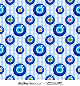 Evil eye seamless pattern. Turkish eye bead background. Seamless pattern in swatch menu