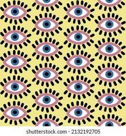 Evil eye seamless pattern Vector EPS10 .Magic, witchcraft, occult symbol, Hamsa eye, magical eye,Design for fashion , fabric, textile, wallpaper, cover, web , wrapping and all prints 