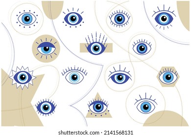 Evil eye set, evil eye symbol for protection. Mystical and esoteric icons.