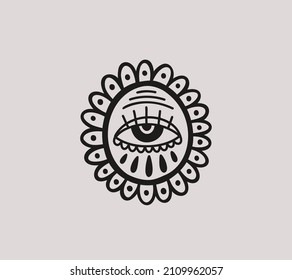 Evil eye third  element hand drawn.Esoteric mystic symbol,authentic icon.Vector illustration.