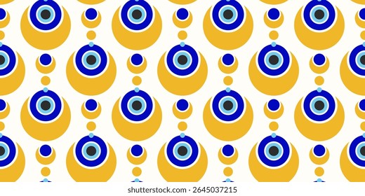 Evil eye Turkish pattern. Greek ornament seamless background with blue beads. Magic nazar amulet. Abstract symbol of luck energy and protection. Mystic ornament with spiritual talismans.
