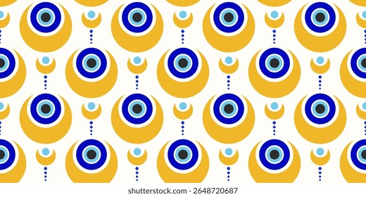 Evil eye Turkish pattern. Greek ornament seamless background with blue beads. Magic nazar amulet. Abstract symbol of luck energy and protection. Mystic ornament with spiritual talismans.