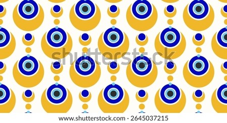 Evil eye Turkish pattern. Greek ornament seamless background with blue beads. Magic nazar amulet. Abstract symbol of luck energy and protection. Mystic ornament with spiritual talismans.